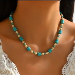Elegant 18K Gold Plated Handmade Turquoise Necklace.